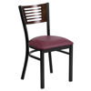 HERCULES Series Black Slat Back Metal Restaurant Chair - Walnut Wood Back, Burgundy Vinyl Seat XU-DG-6G5B-WAL-BURV-GG