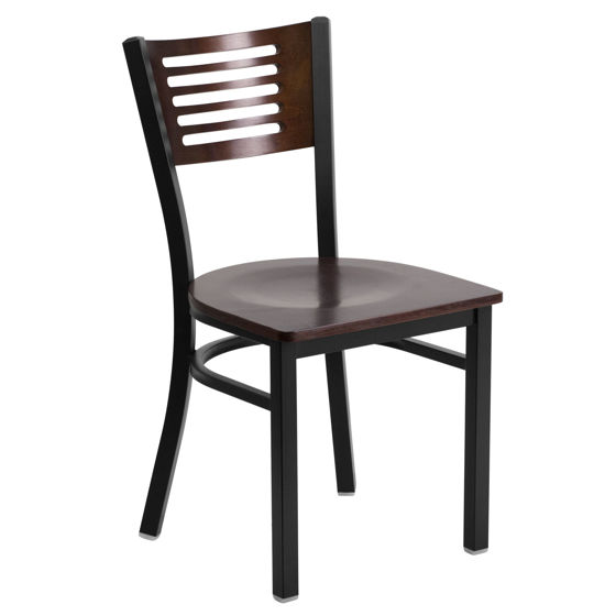 HERCULES Series Black Slat Back Metal Restaurant Chair - Walnut Wood Back & Seat XU-DG-6G5B-WAL-MTL-GG