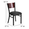 HERCULES Series Black Cutout Back Metal Restaurant Chair - Mahogany Wood Back, Black Vinyl Seat XU-DG-60117-MAH-BLKV-GG