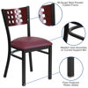 HERCULES Series Black Cutout Back Metal Restaurant Chair - Mahogany Wood Back, Burgundy Vinyl Seat XU-DG-60117-MAH-BURV-GG