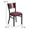 HERCULES Series Black Cutout Back Metal Restaurant Chair - Mahogany Wood Back, Burgundy Vinyl Seat XU-DG-60117-MAH-BURV-GG