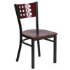 HERCULES Series Black Cutout Back Metal Restaurant Chair - Mahogany Wood Back & Seat XU-DG-60117-MAH-MTL-GG