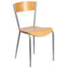 Invincible Series Silver Metal Restaurant Chair - Natural Wood Back & Seat XU-DG-60217-NAT-GG