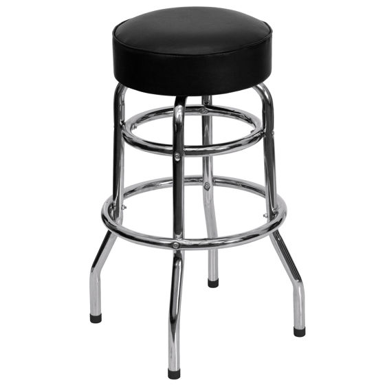 Double Ring Chrome Barstool with Black Seat XU-D-100-GG