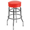 Double Ring Chrome Barstool with Red Seat XU-D-100-RED-GG