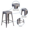 24'' High Backless Clear Coated Metal Indoor Counter Height Stool with Square Seat XU-DG-TP0004-24-GG