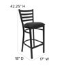 HERCULES Series Black Ladder Back Metal Restaurant Barstool - Black Vinyl Seat XU-DG697BLAD-BAR-BLKV-GG