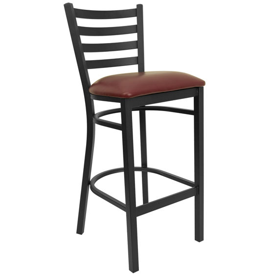 HERCULES Series Black Ladder Back Metal Restaurant Barstool - Burgundy Vinyl Seat XU-DG697BLAD-BAR-BURV-GG