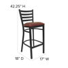 HERCULES Series Black Ladder Back Metal Restaurant Barstool - Burgundy Vinyl Seat XU-DG697BLAD-BAR-BURV-GG