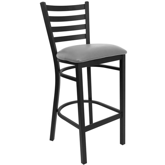 HERCULES Series Black Ladder Back Metal Restaurant Barstool - Custom Upholstered Seat XU-DG697BLAD-BAR-UNP-GG