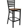 HERCULES Series Black Ladder Back Metal Restaurant Barstool - Cherry Wood Seat XU-DG697BLAD-BAR-CHYW-GG