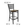 HERCULES Series Black Ladder Back Metal Restaurant Barstool - Mahogany Wood Seat XU-DG697BLAD-BAR-MAHW-GG