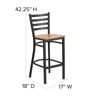 HERCULES Series Black Ladder Back Metal Restaurant Barstool - Natural Wood Seat  XU-DG697BLAD-BAR-NATW-GG