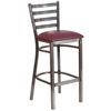 HERCULES Series Clear Coated Ladder Back Metal Restaurant Barstool - Burgundy Vinyl Seat XU-DG697BLAD-CLR-BAR-BURV-GG