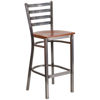 HERCULES Series Clear Coated Ladder Back Metal Restaurant Barstool - Cherry Wood Seat XU-DG697BLAD-CLR-BAR-CHYW-GG