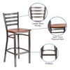 HERCULES Series Clear Coated Ladder Back Metal Restaurant Barstool - Cherry Wood Seat XU-DG697BLAD-CLR-BAR-CHYW-GG