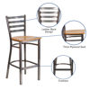 HERCULES Series Clear Coated Ladder Back Metal Restaurant Barstool - Natural Wood Seat XU-DG697BLAD-CLR-BAR-NATW-GG