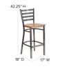 HERCULES Series Clear Coated Ladder Back Metal Restaurant Barstool - Natural Wood Seat XU-DG697BLAD-CLR-BAR-NATW-GG