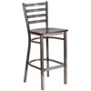 HERCULES Series Clear Coated Ladder Back Metal Restaurant Barstool - Walnut Wood Seat XU-DG697BLAD-CLR-BAR-WALW-GG