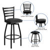HERCULES Series Black Ladder Back Swivel Metal Barstool - Black Vinyl Seat XU-6F8B-LADSWVL-BLKV-GG