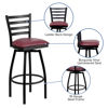 HERCULES Series Black Ladder Back Swivel Metal Barstool - Burgundy Vinyl Seat XU-6F8B-LADSWVL-BURV-GG