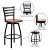HERCULES Series Black Ladder Back Swivel Metal Barstool - Cherry Wood Seat XU-6F8B-LADSWVL-CHYW-GG