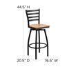 HERCULES Series Black Ladder Back Swivel Metal Barstool - Natural Wood Seat XU-6F8B-LADSWVL-NATW-GG