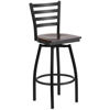 HERCULES Series Black Ladder Back Swivel Metal Barstool - Walnut Wood Seat XU-6F8B-LADSWVL-WALW-GG