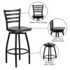 HERCULES Series Black Ladder Back Swivel Metal Barstool - Walnut Wood Seat XU-6F8B-LADSWVL-WALW-GG