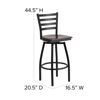 HERCULES Series Black Ladder Back Swivel Metal Barstool - Walnut Wood Seat XU-6F8B-LADSWVL-WALW-GG