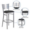 HERCULES Series Silver Slat Back Metal Restaurant Barstool - Black Vinyl Seat XU-DG-60402-BAR-BLKV-GG