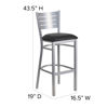 HERCULES Series Silver Slat Back Metal Restaurant Barstool - Black Vinyl Seat XU-DG-60402-BAR-BLKV-GG