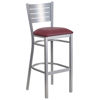 HERCULES Series Silver Slat Back Metal Restaurant Barstool - Burgundy Vinyl Seat XU-DG-60402-BAR-BURV-GG XU-DG-60402-BAR-BURV-GG