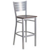 HERCULES Series Silver Slat Back Metal Restaurant Barstool - Walnut Wood Seat XU-DG-60402-BAR-WALW-GG