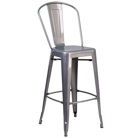 30'' High Clear Coated Indoor Barstool with Back XU-DG-TP001B-30-GG