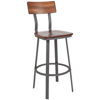 Flint Series Rustic Walnut Restaurant Barstool with Wood Seat & Back and Gray Powder Coat Frame XU-DG-60582B-GG