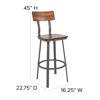 Flint Series Rustic Walnut Restaurant Barstool with Wood Seat & Back and Gray Powder Coat Frame XU-DG-60582B-GG