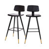 Kora Commercial Grade Low Back Barstools-Black LeatherSoft Upholstery-Black Iron Frame-Integrated Footrest-Gold Tipped Legs-Set of 2 AY-S02-BK-GG