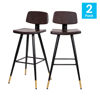 Kora Commercial Grade Low Back Barstools-Brown LeatherSoft Upholstery-Black Iron Frame-Integrated Footrest-Gold Tipped Legs-Set of 2 AY-S02-BR-GG