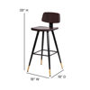 Kora Commercial Grade Low Back Barstools-Brown LeatherSoft Upholstery-Black Iron Frame-Integrated Footrest-Gold Tipped Legs-Set of 2 AY-S02-BR-GG