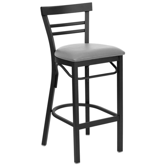 HERCULES Series Black Two-Slat Ladder Back Metal Restaurant Barstool - Custom Upholstered Seat XU-DG6R9BLAD-BAR-UNP-GG