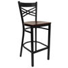 HERCULES Series Black ''X'' Back Metal Restaurant Barstool - Mahogany Wood Seat XU-6F8BXBK-BAR-MAHW-GG