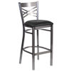 HERCULES Series Clear Coated ''X'' Back Metal Restaurant Barstool - Black Vinyl Seat XU-6F8B-CLR-BAR-BLKV-GG