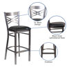 HERCULES Series Clear Coated ''X'' Back Metal Restaurant Barstool - Black Vinyl Seat XU-6F8B-CLR-BAR-BLKV-GG