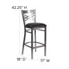 HERCULES Series Clear Coated ''X'' Back Metal Restaurant Barstool - Black Vinyl Seat XU-6F8B-CLR-BAR-BLKV-GG