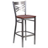 HERCULES Series Clear Coated ''X'' Back Metal Restaurant Barstool - Cherry Wood Seat XU-6F8B-CLR-BAR-CHYW-GG