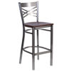 HERCULES Series Clear Coated ''X'' Back Metal Restaurant Barstool - Walnut Wood Seat XU-6F8B-CLR-BAR-WALW-GG