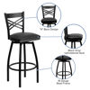 HERCULES Series Black ''X'' Back Swivel Metal Barstool - Black Vinyl Seat XU-6F8B-XSWVL-BLKV-GG