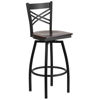 HERCULES Series Black ''X'' Back Swivel Metal Barstool - Walnut Wood Seat XU-6F8B-XSWVL-WALW-GG