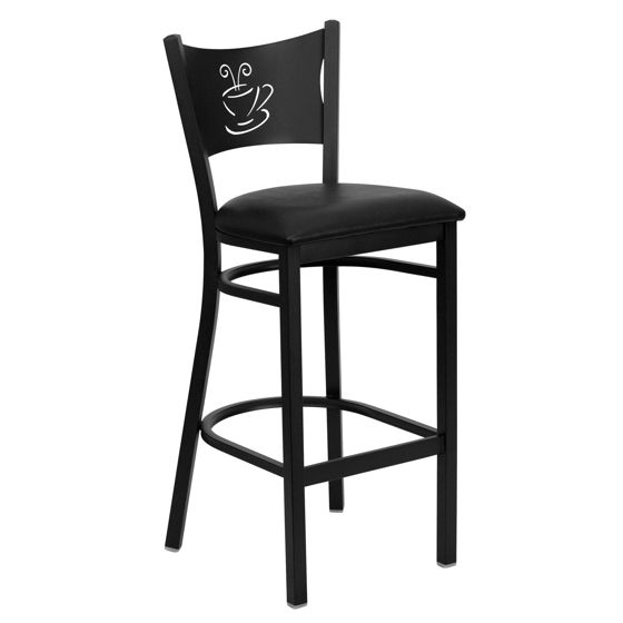 HERCULES Series Black Coffee Back Metal Restaurant Barstool - Black Vinyl Seat XU-DG-60114-COF-BAR-BLKV-GG